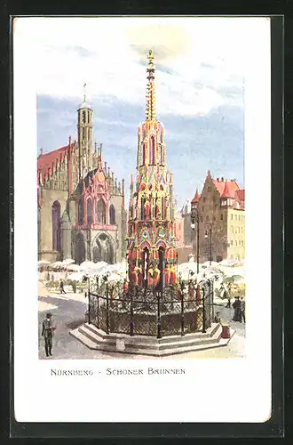 Künstler-AK Heinrich Kley: Nürnberg, Schöner Brunnen