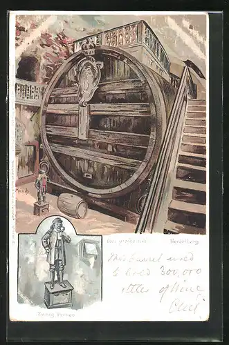 Künstler-AK Carl Münch: Heidelberg, Das grosse Fass, Zerg Perkeo