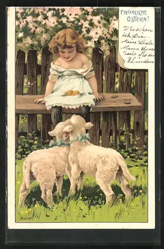 Künstler-AK Alfred Mailick: Mädchen mit Osterlämmern