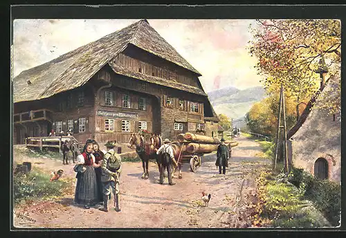 Künstler-AK Heinrich Hoffmann: Gasthaus zum Himmelreich am Eingang ins Höllental