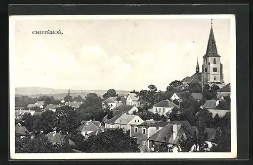 AK Chotebor, Teilansicht mit Kirche