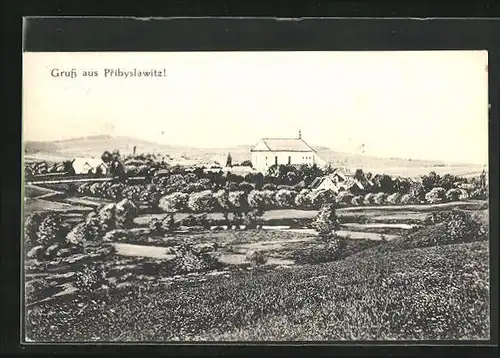 AK Pribyslavice /Pribyslawitz, Panoramablick auf den Ort