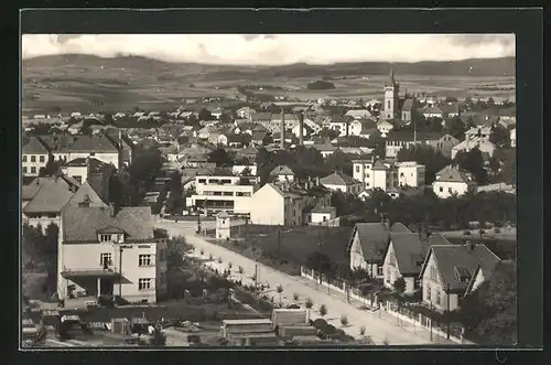 AK Humpolec, Strassenpartie aus der Vogelschau