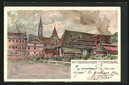 Künstler-AK Franz Xaver Hoch: Strassburg, Partie am Fischerstaden