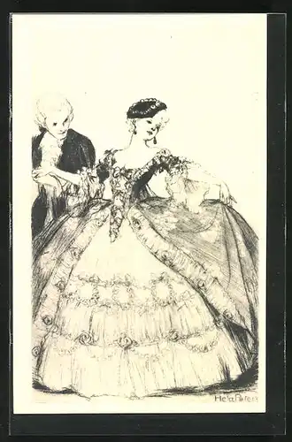 Künstler-AK Hela Peters: Edle Frau in prachtvollem Kleid