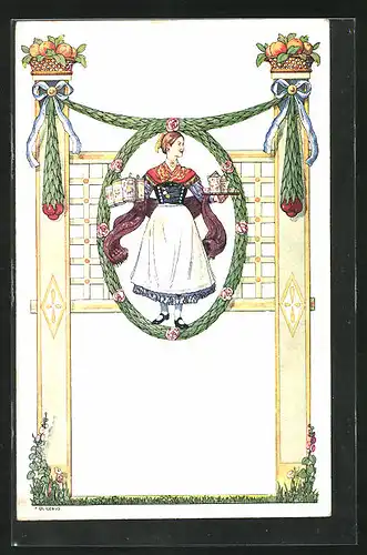 Künstler-AK Fritz Quidenus: Kellnerin in Tracht