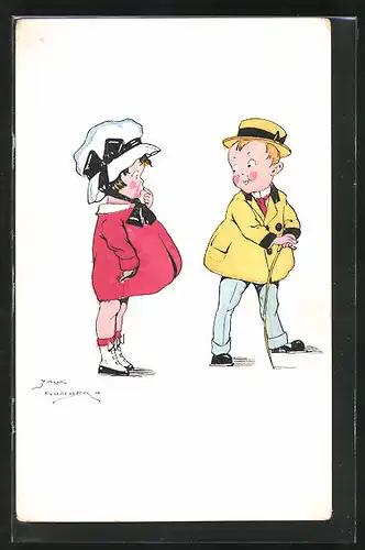 Künstler-AK Jack Number: Mädchen und Junge in vornehmer Kleidung