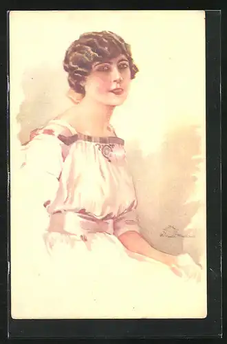 Künstler-AK Terzi: Junge Frau in weissem Kleid