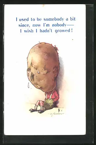 Künstler-AK Douglas Tempest: Trauriger Mann mit Kartoffelkopf