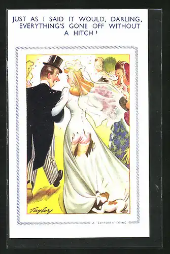 Künstler-AK Arnold Taylor: Hund zerreist Brautkleid bei Hochzeit