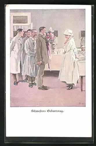 Künstler-AK Brynolf Wennerberg: Patienten gratulieren zu Schwesters Geburtstag