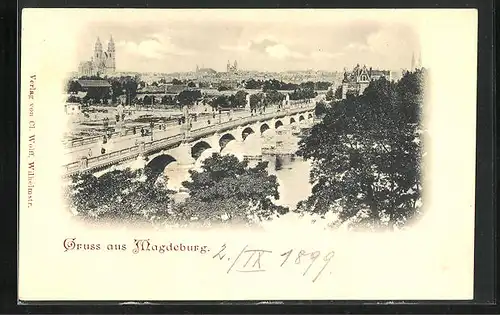 AK Magdeburg, Teilansicht mit Brücke