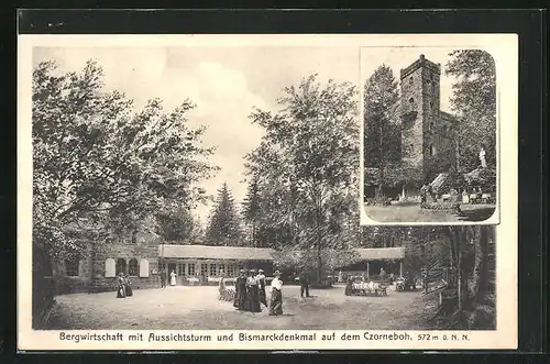 AK Cunewalde, Gasthaus - Aussichtsturm und Bismarckdenkmal auf dem Czorneboh