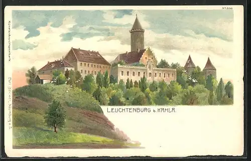 Künstler-AK Kahla, Blick zur Leuchtenburg