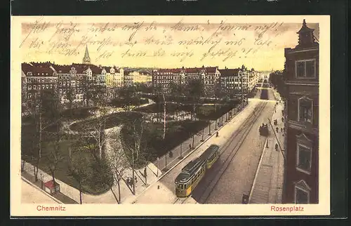AK Chemnitz, Rosenplatz, Strassenbahn