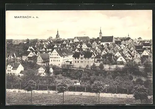 AK Marbach a. N., Teilansicht des Ortes