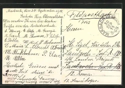 AK Marbach a. N., Teilansicht des Ortes