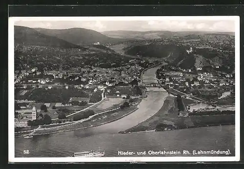 AK Oberlahnstein /Rh., Ortsansicht mit Niederlahnstein und Lahnmündung