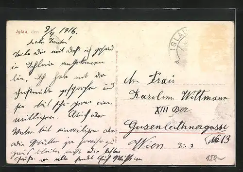 AK Iglau, Teilansicht, Frau in Tracht