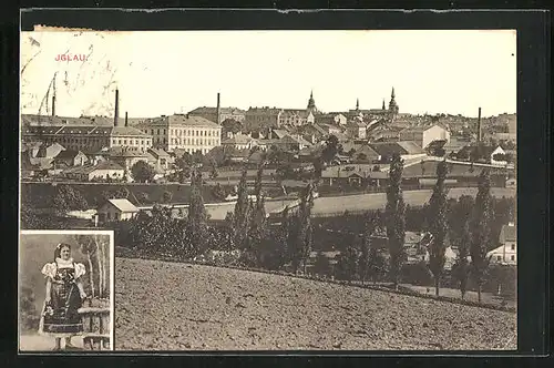 AK Iglau, Teilansicht, Frau in Tracht