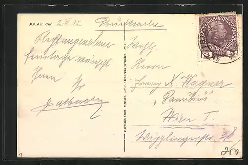 AK Iglau, Teilansicht, Frau in Tracht