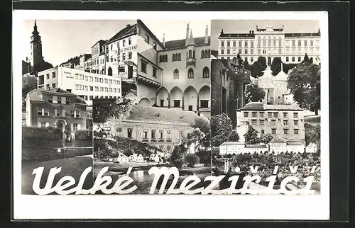 AK Velke Mezirici, Strassenpartie mit Hotel, Uferpartie, Ortspartie