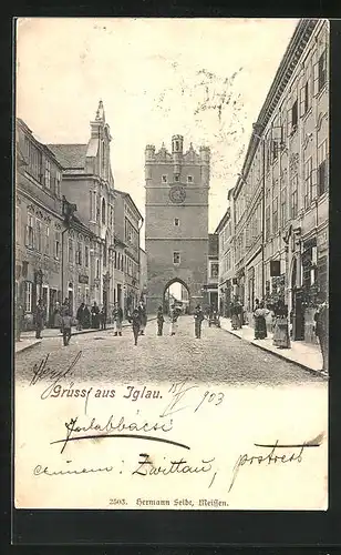 AK Iglau, Frauengasse mit Frauentor