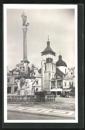 AK Nemecky Brod /Deutsch Brod, St. Georgssäule mit Hotel und Rathaus