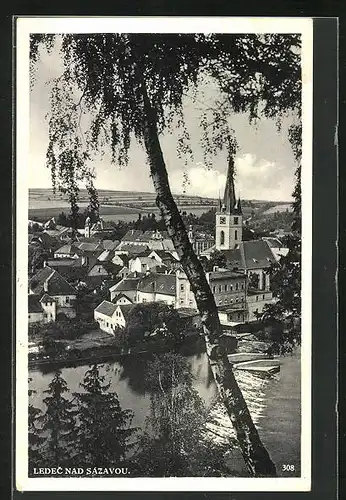 AK Ledec nad Sázavou, Teilansicht mit Kirche