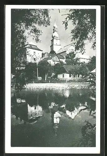 AK Mesto Zdár, Teilansicht mit Kirche