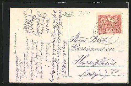 AK Humpolec, Stadtansicht mit Grünfläche