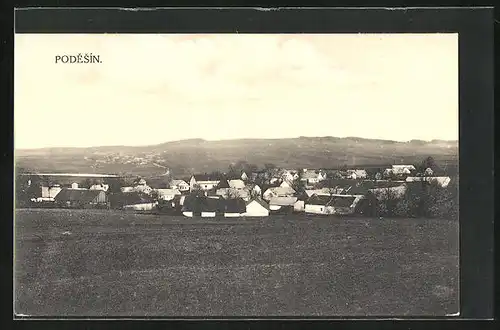 AK Podesín, Dorf mit weiterem Dorf in der Ferne