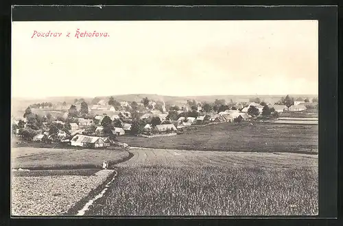 AK Rehorov, Dorf hinter erntereifen Feldern