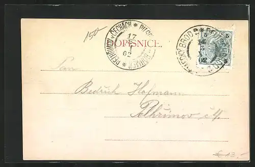 AK Nemecký Brod, Weg in den Ort mit Einheimischen