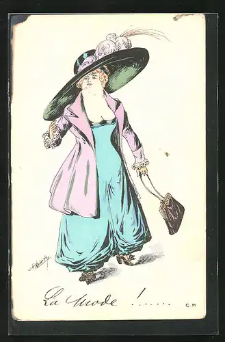 Künstler-AK sign. Roberty: La Mode!, Dame mit grossem Hut