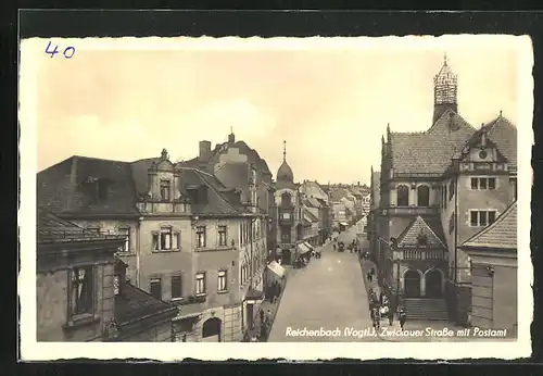 AK Reichenbach /Vogtl., Zwickauer Strasse mit Hotel und Postamt