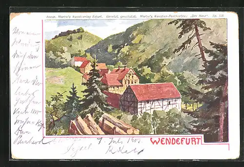 Künstler-AK Wendefurt, Häuser im Harz