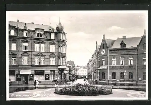 AK Euskirchen, Bahnhofsplatz und Bahnhofsstrasse, Postamt, Hotel Zur Post