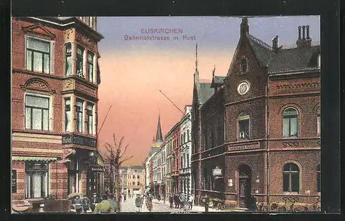 AK Euskirchen, Bahnhofstrasse mit Post, Hotel und Bierstube