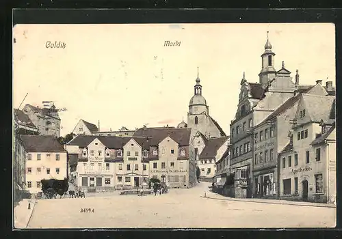 AK Colditz, Markt mit Geschäften und Apotheke
