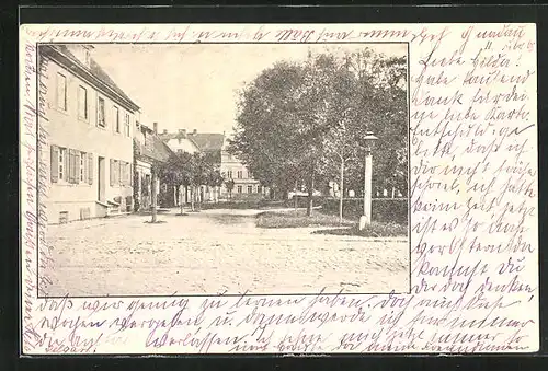 AK Gnadau, Strassenpartie mit Gebäudeansicht
