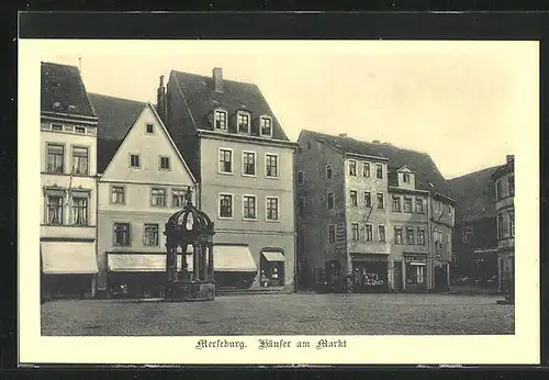 AK Merseburg, Häuser am Markt mit Geschäft
