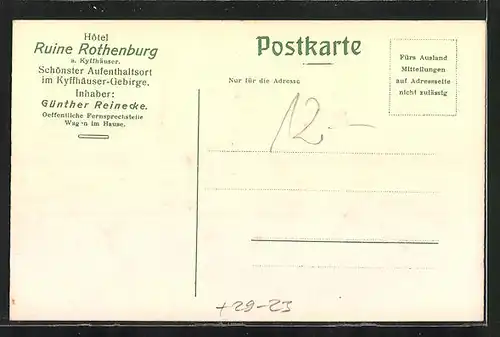 Relief-AK Rothenburg a. Kyffhäuser, Hotel und Ruine Rothenburg