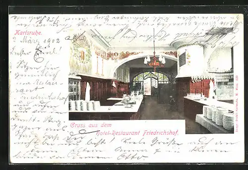 AK Karlsruhe, Hotel-Restaurant Friedrichshof, Innenansicht