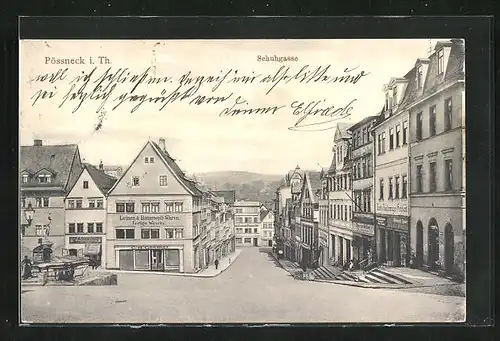 AK Pössneck i. Th., Strasseneck an der Schuhgasse