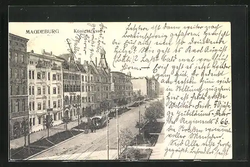 AK Magdeburg, Königstrasse mit Geschäften