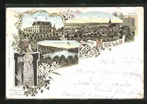 Lithographie Moelln, Kurhotel, Schmalsee, Till Eulenspiegel und seiner Mutter Grabmal