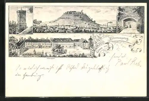 Lithographie Hohenasperg, Festungshof, Aussichtsturm, Schubart-Gefängnis