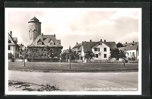 AK Schwenningen a. N., Siedlung Sauerwasen mit Wasserturm