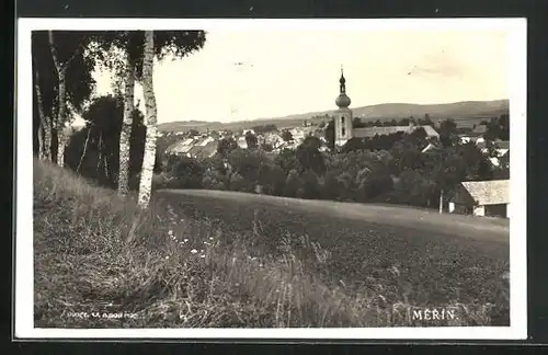 AK Merin, Blick auf den Ort vom Wald heraus